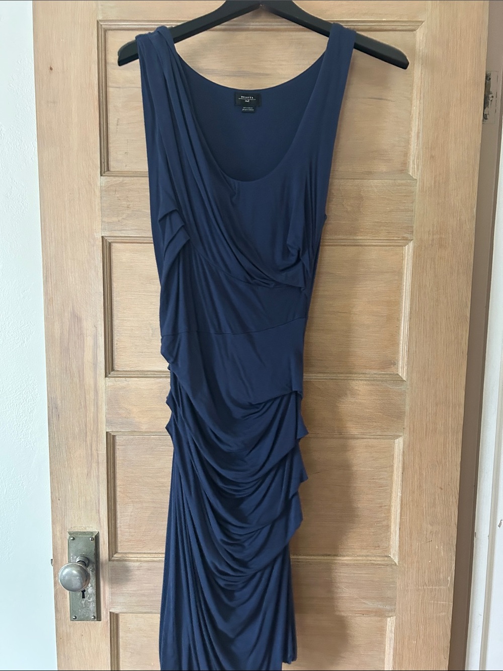 Anthropologie Deletta Navy Ruched Sleeveless Midi Dress